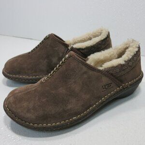 UGG Australia Bettey Suede Leather Sheepskin Lining Clogs Slide On Brown Sz 7